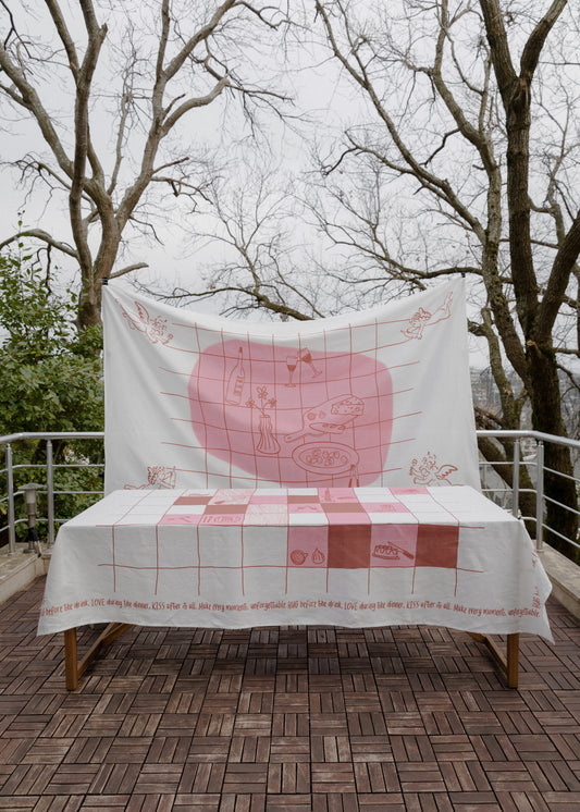 Tic Tac Toast %100 Keten Masa Örtüsü 150x250cm