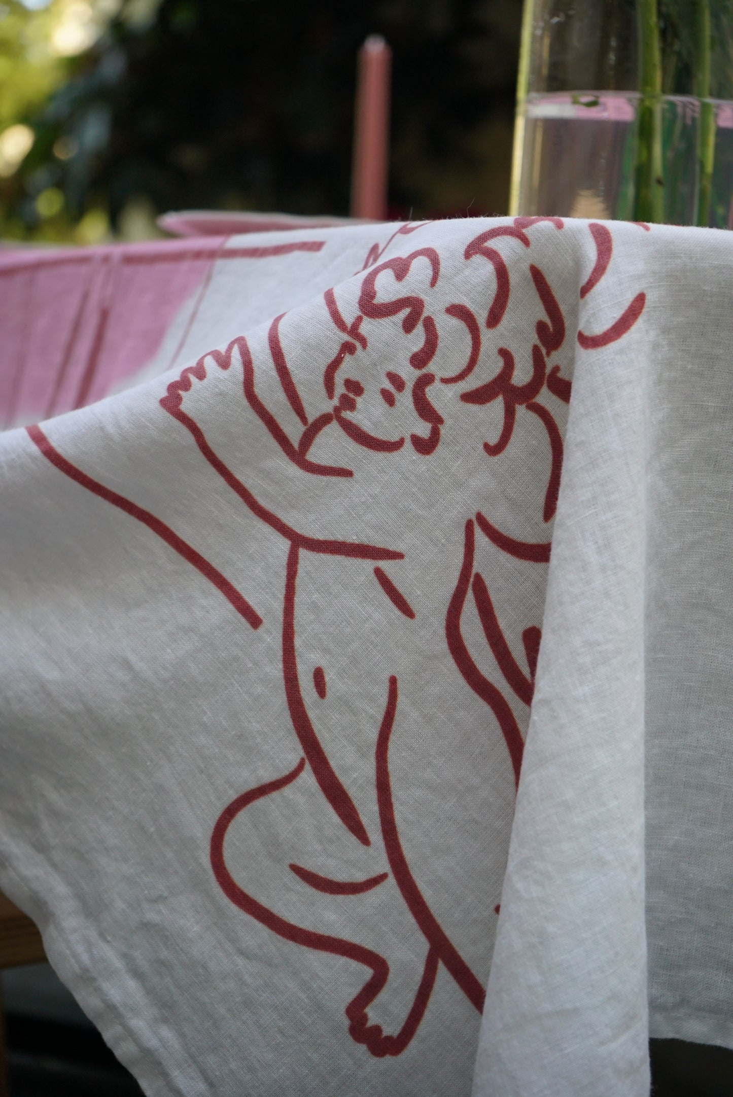 Wine Angels %100 Keten Masa Örtüsü 150x250cm