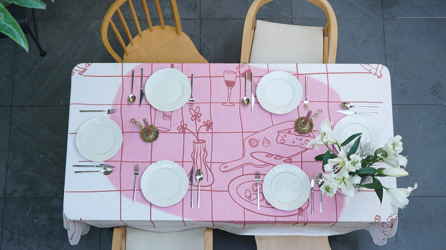 Wine Angels %100 Keten Masa Örtüsü 150x250cm