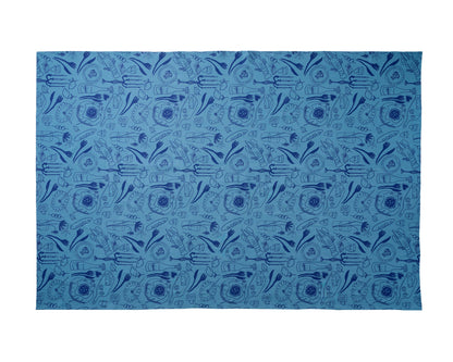 Summer Scribbles- Blue on Blue - %100 Cotton Linen - Masa Örtüsü